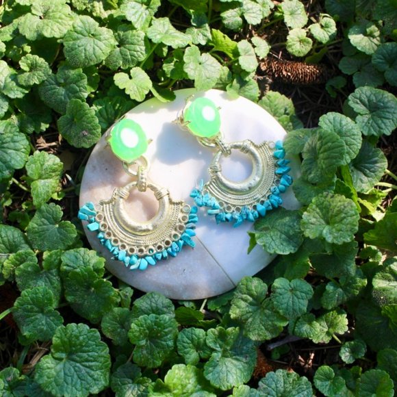 ZARA Turquoise Gold Resin Boho Statement Earrings - Picture 5 of 13